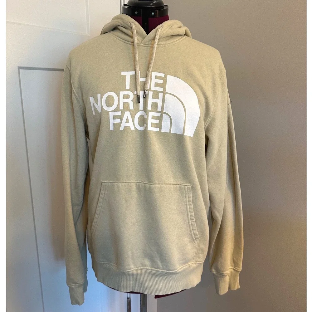 The North Face Mens Circular Design Hoodie Tan Khaki Logo Pullover Size M